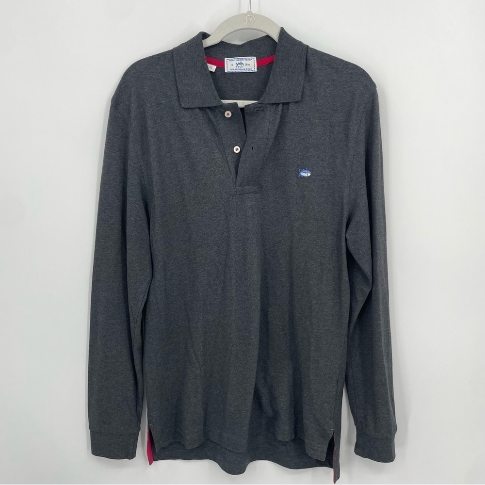 Southern Tide Skipjack Polo Shirt Logo Mens Size Small Gray Long Sleeve